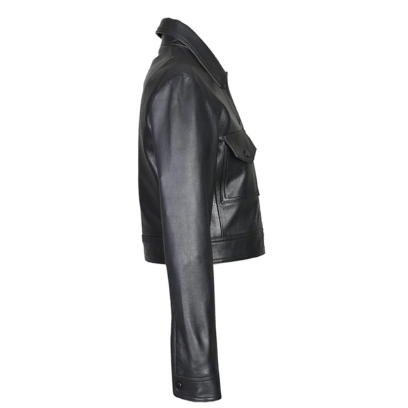 Women's Black Leather Jacket - Picture 3 of 16